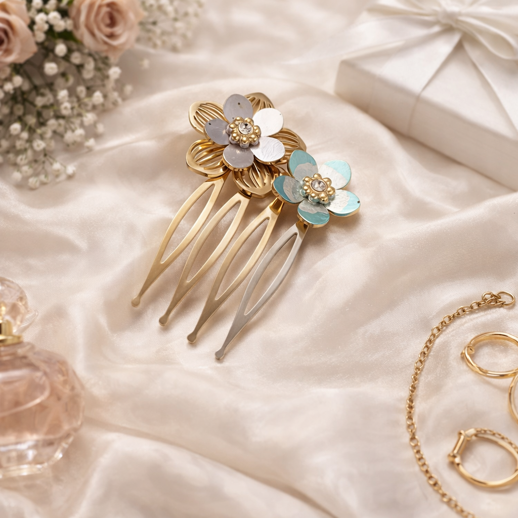 Pince à cheveux Fleur en acier titane