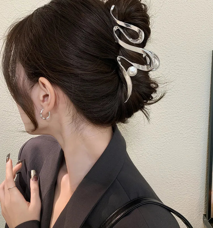 Pince à cheveux vague perles – Or & Argent