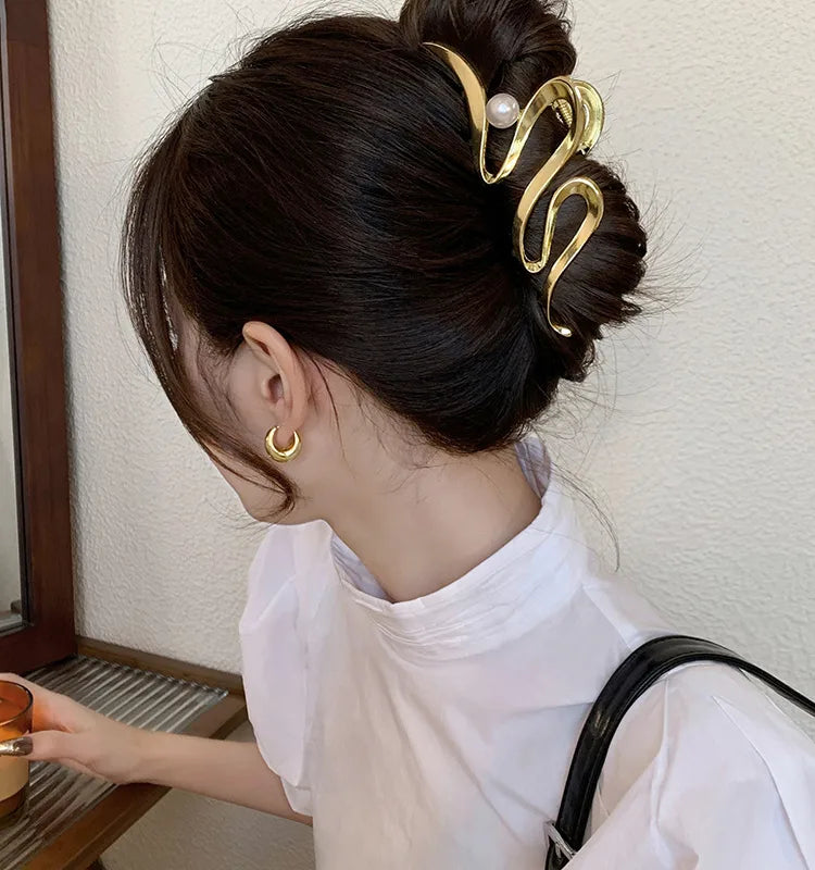Pince à cheveux vague perles – Or & Argent